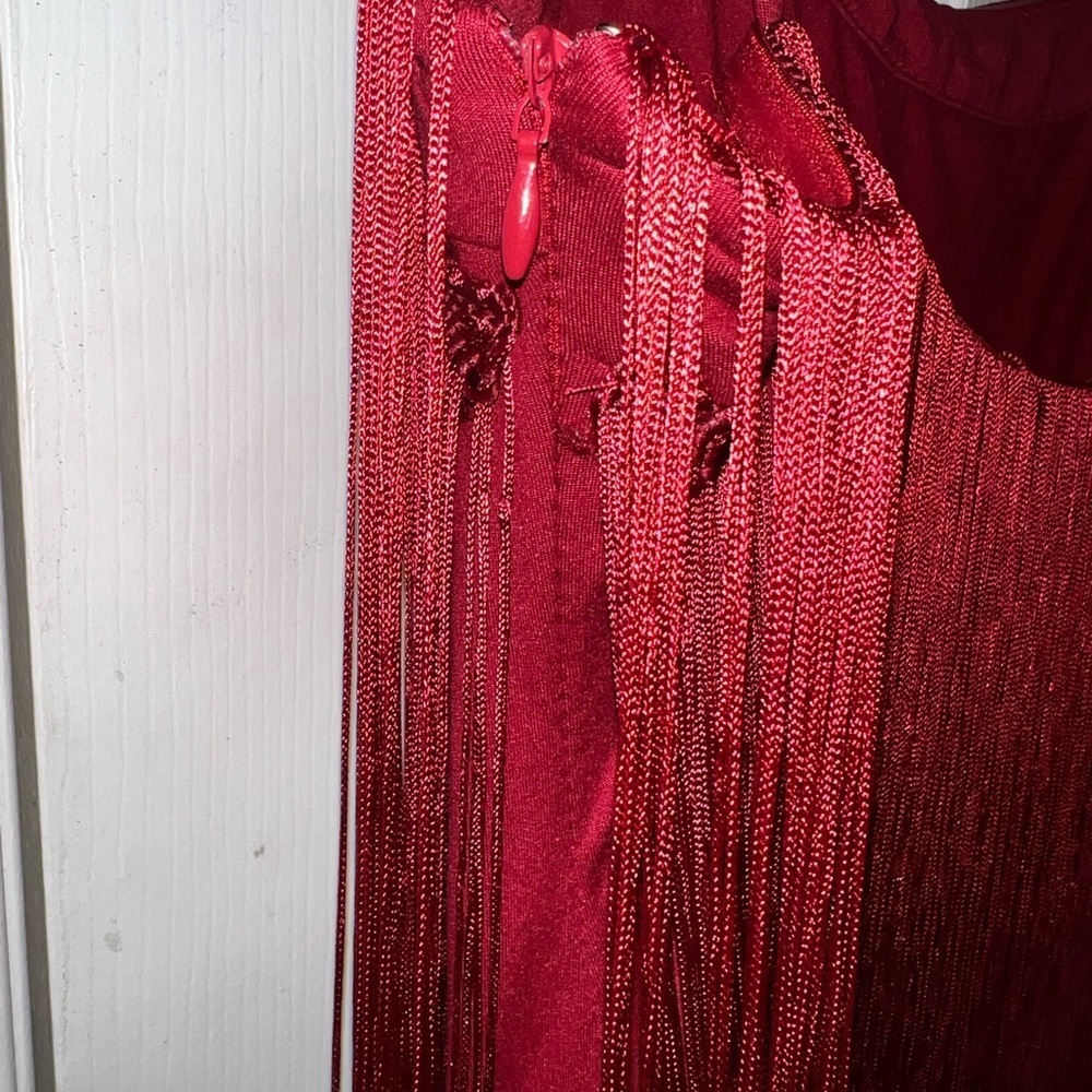 COMMENSE Florence Fringed Open Back Short Dress XL NWT Sold Out Online Burgundy - Picture 11 of 11